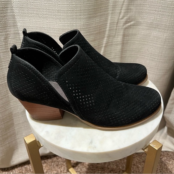 Black faux suede perforated bootie, 2” heel, slip on, women’s size 7.5 - Picture 7 of 12